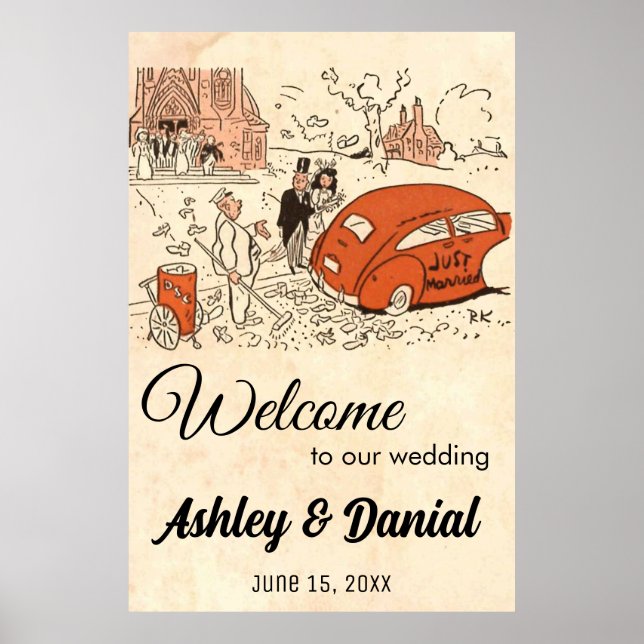Vintage Retro Old Style Nostalgic Rustic Wedding Poster (Front)
