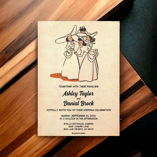 Vintage Retro Old Style Rustic Bridesmaids Wedding Invitation (Creator Uploaded)