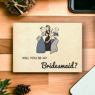 Vintage Retro Old Will You Be My Bridesmaid Card