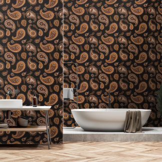 Vintage Retro Orange Brown Paisley Pattern Wallpaper