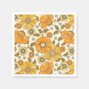 Vintage Retro Orange Floral Pattern Napkin