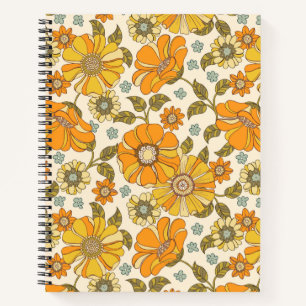 Vintage Retro Orange Floral Pattern Notebook