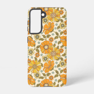 Vintage Retro Orange Floral Pattern Samsung Galaxy Case