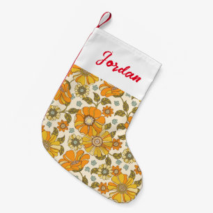 Vintage Retro Orange Floral Pattern Small Christmas Stocking