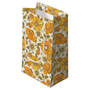 Vintage Retro Orange Floral Pattern Small Gift Bag