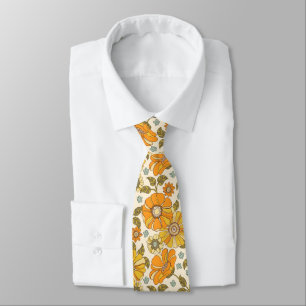 Vintage Retro Orange Floral Pattern Tie