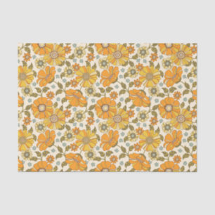 Vintage Retro Orange Floral Pattern Tissue Paper
