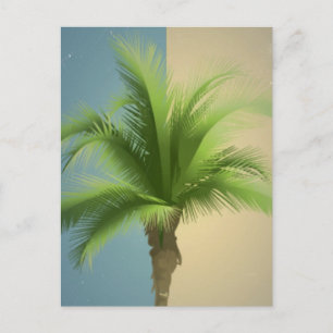 Vintage Retro Palm Tree Turquoise Blue Cream Sepia Postcard