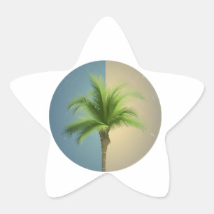 Vintage Retro Palm Tree Turquoise Blue Cream Sepia Star Sticker