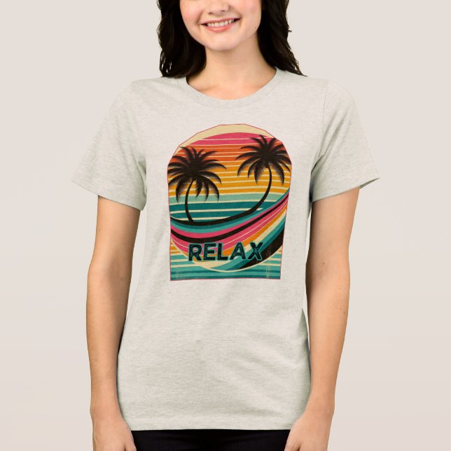 Vintage Retro Palm Tree Vibes Tri-Blend Shirt (Front)