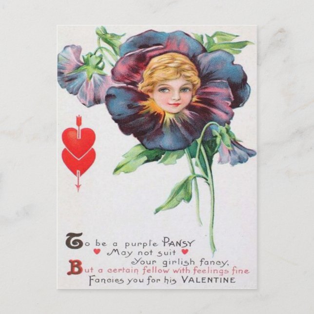 Vintage Retro Pansy Valentine Card (Front)