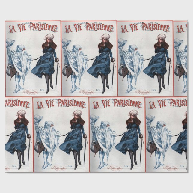 Vintage Retro Paris France Christmas Art Wrapping Paper (Flat)