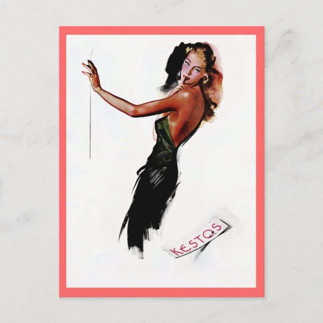 Vintage retro Paris nightgown fashion drawing ad Postcard (Front)