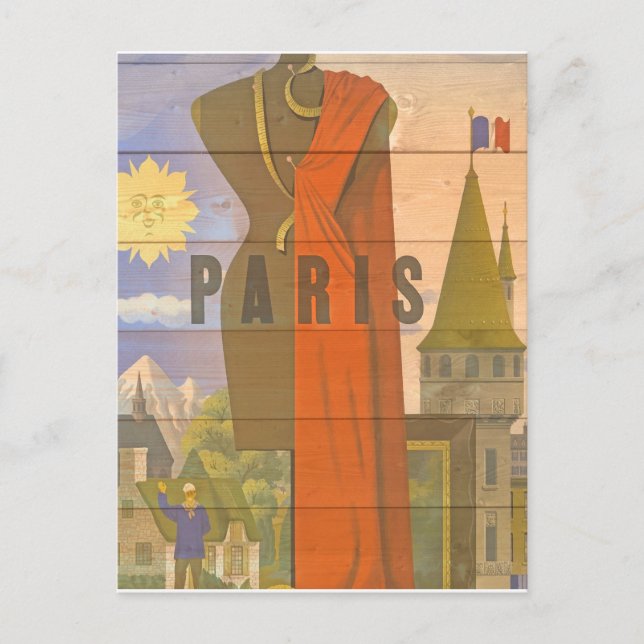 Vintage Retro Paris Travel Tourism Postcard (Front)