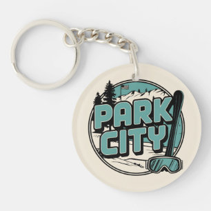 Vintage Retro Park City Utah Mountain gifts Key Ring