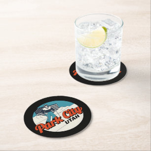 Vintage Retro Park City Utah Mountain gifts Round Paper Coaster