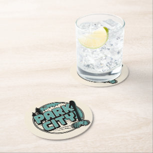 Vintage Retro Park City Utah Mountain gifts Round Paper Coaster