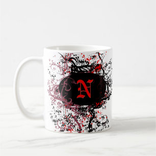 Vintage Retro Pattern Monogram N (Red, Black) Coffee Mug