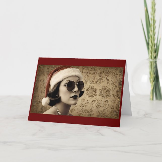 Vintage Retro Photo Christmas  Card (Front)
