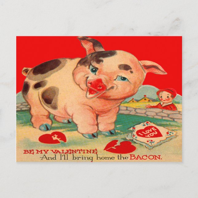 Vintage Retro Pig Bacon Valentine Card (Front)