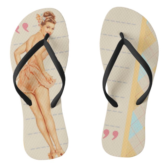 Vintage Retro Pin-up Girl Flip Flops (Footbed)
