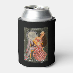 Vintage Retro Pin-up Illustration Thunder_Cove Can Cooler