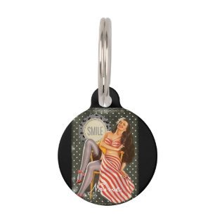 Vintage Retro Pin-up Illustration Thunder_Cove Pet Tag