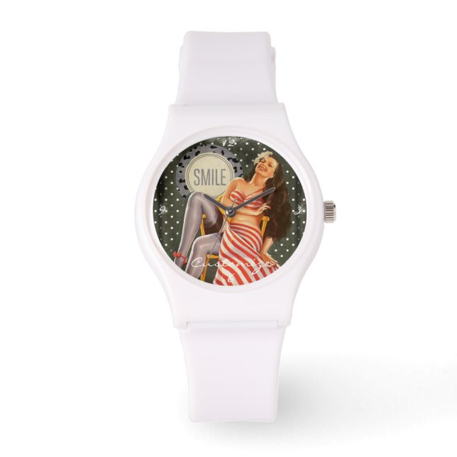 Vintage Retro Pin-up Illustration Thunder_Cove Watch (Front)