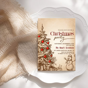 Vintage Retro Pine Tree Christmas Holiday Party Invitation