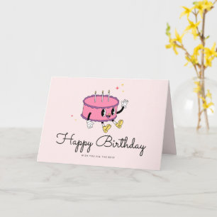Vintage Retro Pink Cake Happy Birthday Card