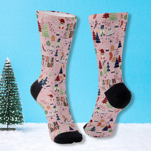 Vintage Retro Pink Christmas Sleigh All Day Socks