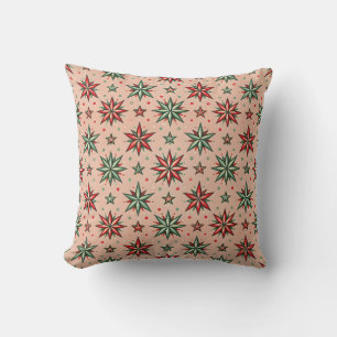 Vintage Retro Pink Christmas Stars Pattern Cushion