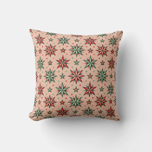 Vintage Retro Pink Christmas Stars Pattern Cushion (Front)
