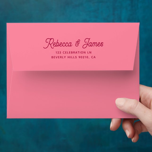 Vintage Retro Pink Fuchsia Peachy Wedding  Envelope (Hand)