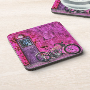 Vintage Retro Pink Motorcycle Alley Coaster