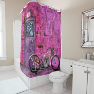 Vintage Retro Pink Motorcycle Alley Shower Curtain