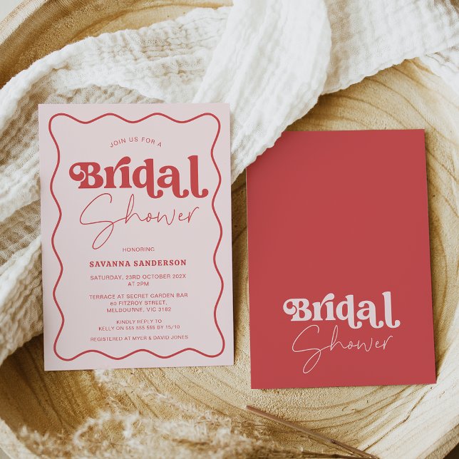 Vintage Retro Pink Red Wave Bridal Shower Invitation (Creator Uploaded)