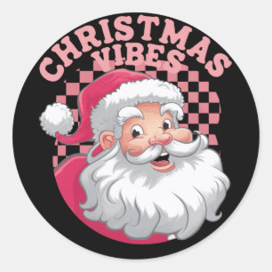 Vintage Retro Pink Santa Christmas Classic Round Sticker