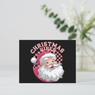 Vintage Retro Pink Santa Christmas Holiday Postcard