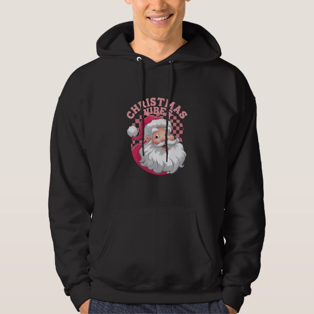 Vintage Retro Pink Santa Christmas Hoodie (Front)