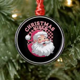 Vintage Retro Pink Santa Christmas Metal Tree Decoration