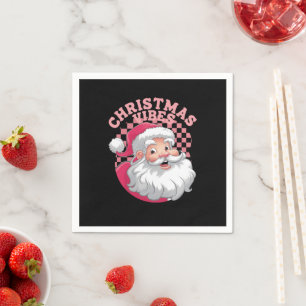Vintage Retro Pink Santa Christmas Napkin