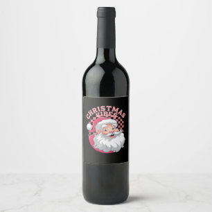Vintage Retro Pink Santa Christmas Wine Label