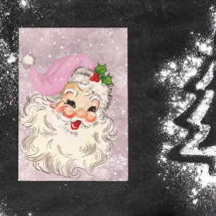 Vintage Retro Pink Santa Claus Christmas Postcard