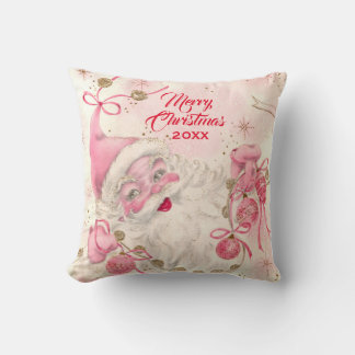Vintage Retro Pink Santa Clause Christmas Holiday  Cushion