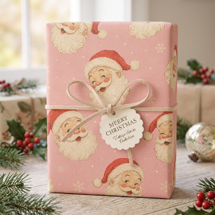 Vintage Retro Pink Santa Wrapping Paper Sheet