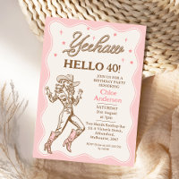 Vintage Retro Pink Yeehaw Cowgirl 40th Birthday