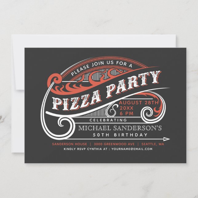 Vintage Retro Pizza Party Invitations (Front)