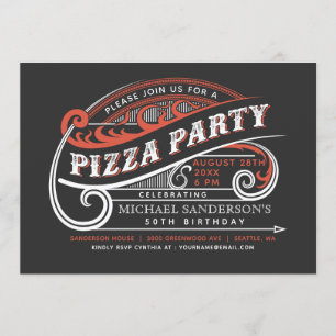 Vintage Retro Pizza Party Invitations