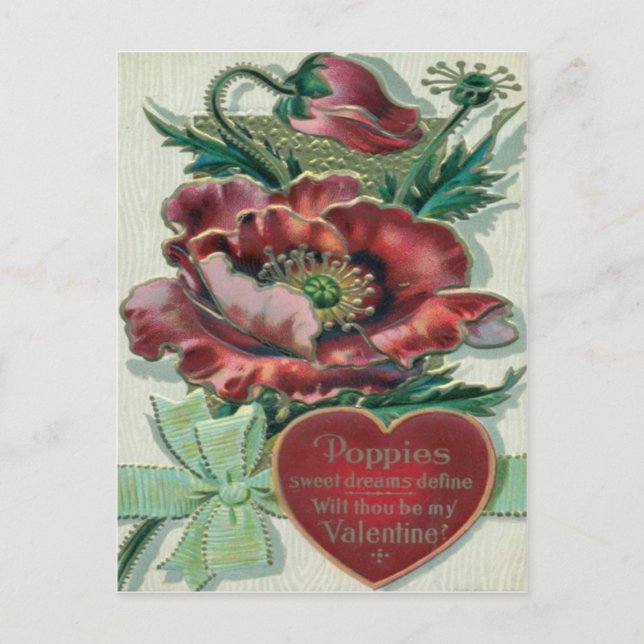 Vintage Retro Poppy Plant Valentine Card (Front)